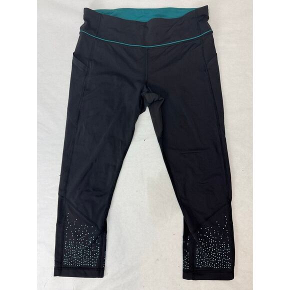 Lululemon Tight Stuff II Tights Full-On Luxtreme Fabric Black Teal Women Size 10 - Picture 1 of 10